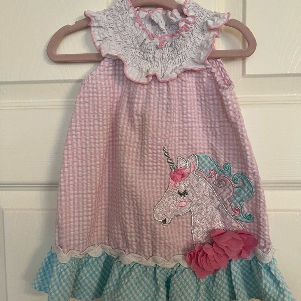 Bonnie Baby Pink and Blue Unicorn Dress